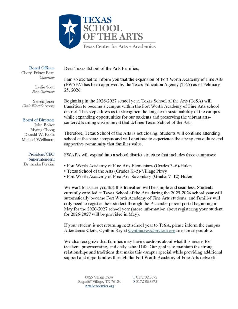 TeSA Parent Letter Page 1